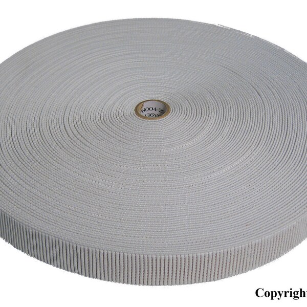 3/4" White Ribbed Non-Roll Elastic Roll 36 YDS
