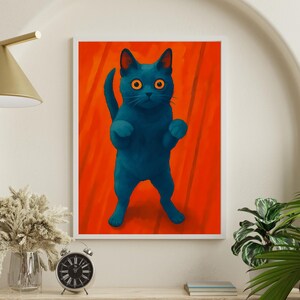 Kattenposter | Speelse kat | Uitdagende oranje poster | Direct downloaden
