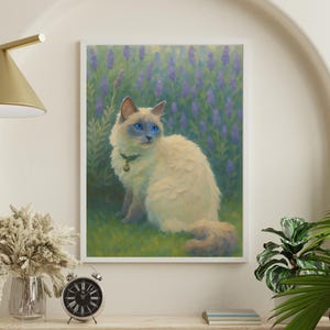 Kattenposter | Kat met blauwe ogen | Lavendelveld | Digitale download