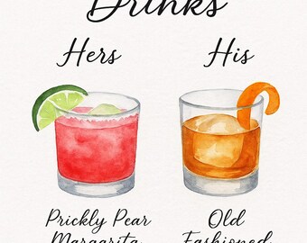Indywidualne menu drinków z akwarelą | Spersonalizowane menu weselne