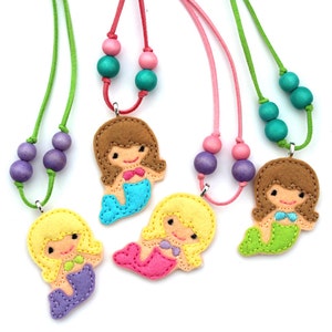 Mermaid Necklace, Kids Necklace, Little Girls Jewelry, Party Favor, Birthday Party Favor, Felt Jewelry, Toddler Necklace, Baby Necklace image 1