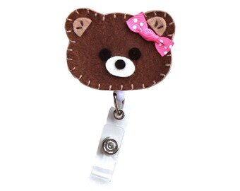 Retractable ID Badge Holder, Brown Bear ID Badge Reel, Nurse, Doctor, Teacher, idbear42