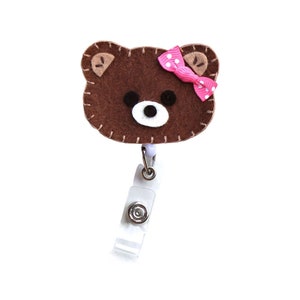 Retractable ID Badge Holder, Brown Bear ID Badge Reel, Nurse, Doctor, Teacher, idbear42