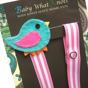 Girl Pacifier Clip, Blue Bird Pacifier Clip, Baby Pacifier Clip, Pacifier Holder, pcbird08