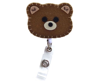 Retractable ID Badge Holder, Brown Bear ID Badge Reel, Nurse, Doctor, Teacher, idbear42