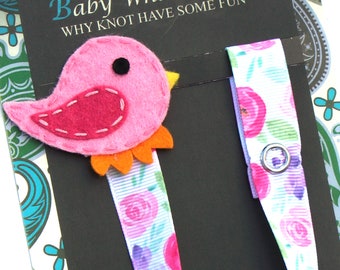 NEW Baby WhatKnots Girls Pink Blue Bird Birdie Pacifier Clip Holder Keeper 