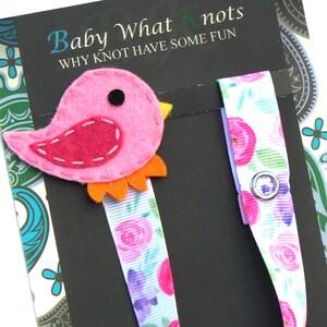 Girl Pacifier Clip, Bird, Girl Pacifier Clip, Pacifier Holder, Binky Clip, Baby Gift, Paci Clip, Universal Pacifier, Binky Holder, pcbird10
