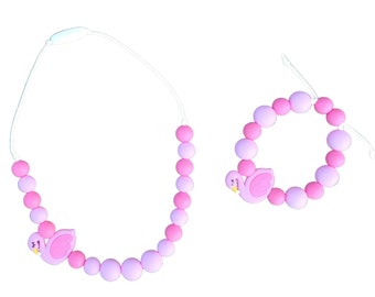 Pink Flamingo Necklace, Bracelet, Adjustable Bracelet, Jewelry Set, Toddler Jewelry, Little Girls Jewelry, Party Favor, Birthday Party Favor