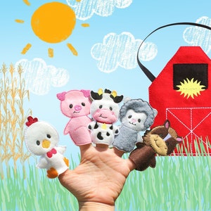 Farm Animal Finger Puppets, Busy Bag, Travel Game, Animal Puppet, Pretend Play, Birthday Gift, Party Favor, Busy Board, Barnyard, Quite Play