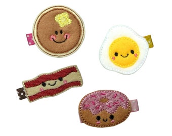 PICK 1 Breakfast Time Hair Clip,  Pancake, Eggs, Bacon or Donuts, Girl Barrette, Hair Clippies, hcbk01