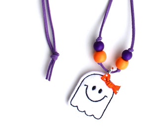 Ghost Necklace, Halloween Necklace, Kids Necklace, Little Girls Jewelry, Party Favor, Birthday Party Favor, Felt Jewelry, Toddler Necklace