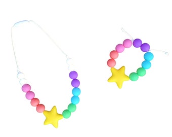 Rainbow Necklace, Star Necklace, Bracelet, Adjustable Bracelet, Name Necklace, Personalized, Toddler Jewelry, Little Girls Jewelry