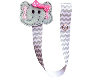 Pacifier Clip, Girl Elephant Pacifier Clip, Pacifier Holder, Binky Clip, Baby Gift, Paci Clip, Universal Pacifier, pcelephant04