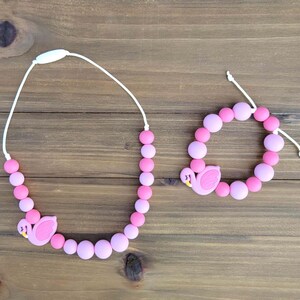 Pink Flamingo Necklace, Bracelet, Adjustable Bracelet, Jewelry Set, Toddler Jewelry, Little Girls Jewelry, Party Favor, Birthday Party Favor