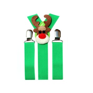 Green Christmas Suspenders, Reindeer Suspenders, Baby Suspenders, Toddler Suspenders, Childrens Photo Prop, Kids Suspenders