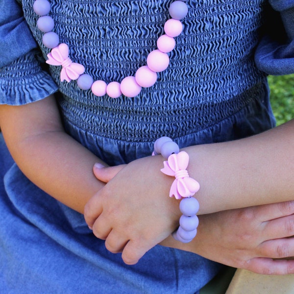 Girls Necklace, Bow, Bracelet, Toddler Jewelry, Bow Necklace, Little Girls Jewelry, Party Favor, Birthday Party Favor, Toddler Necklace