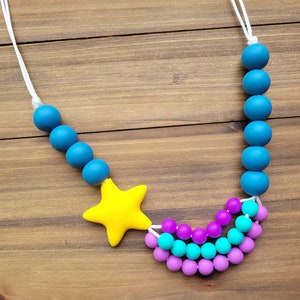 Shooting Star Necklace, Star Necklace, Girls Necklace, Toddler Jewelry, Kids Jewelry, Kids Dress Up, Triple Star Necklace, Silicone Necklace