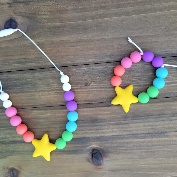 Rainbow Necklace, Star Necklace, Bracelet, Adjustable Bracelet, Name Necklace, Personalized, Toddler Jewelry, Little Girls Jewelry