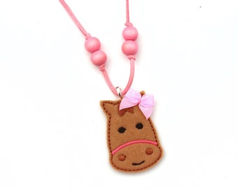 Horse Necklace, Kids Necklace, Little Girls Jewelry, Party Favor, Birthday Party Favor, Felt Jewelry, Toddler Necklace, Baby Necklace