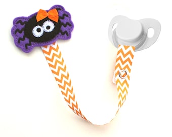 Sujetachupetes de Halloween, araña, sujetachupetes para niña, sujetador de chupete, clip para chupete, regalo para bebé, clip para chupete, chupete universal, pcholiday13
