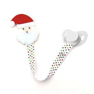 Santa Pacifier Clip, Christmas Pacifier Clip, Holiday, Pacifier Holder, Binky Clip, Baby Gift, Paci Clip, Universal Pacifier
