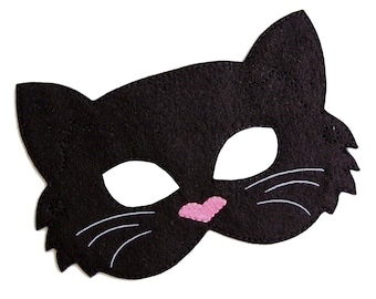 Kids Cat Mask, Black Cat Costume, Felt Mask, Kids Face Mask, Animal Mask, Halloween Costume, Pretend Play, Dress Up, Party Favors, Costume