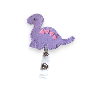 Retractable ID Badge Holder, Purple Dinosaur ID Badge Reel, Nurse, Doctor, Teacher, iddino37