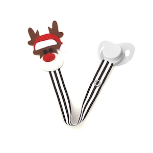 Reindeer Pacifier Clip, Christmas Pacifier Clip, Santa Hat, Pacifier Holder, Binky Clip, Baby Gift, Paci Clip, Universal Pacifier