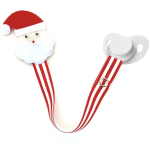 Santa Pacifier Clip, Christmas Pacifier Clip, Holiday, Pacifier Holder, Binky Clip, Baby Gift, Paci Clip, Universal Pacifier