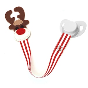 Reindeer Pacifier Clip, Christmas Pacifier Clip, Holiday, Pacifier Holder, Binky Clip, Baby Gift, Paci Clip, Universal Pacifier