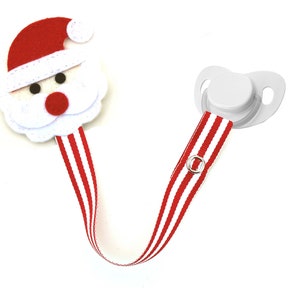 Santa Clause Pacifier Clip, Christmas Pacifier Clip, Holiday, Pacifier Holder, Binky Clip, Baby Gift, Paci Clip, Universal Pacifier
