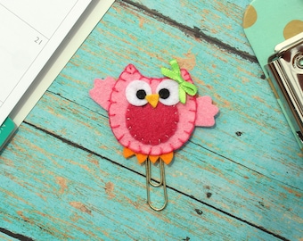 Owl Planner Clip, Planner Accessories, Party Favor, Bookmark, Paper Clip, Place Holder, Paperclip, Bow Clip, Page Marker, Felt Holder