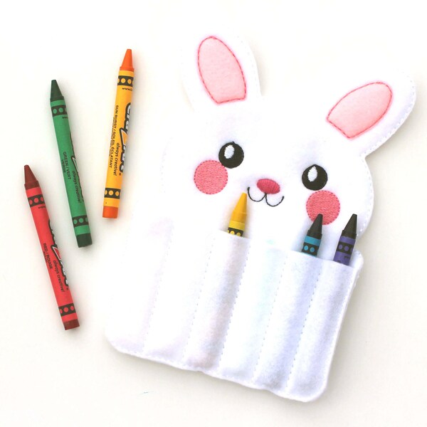 Bunny Crayon Holder, Rabbit Crayon Roll, Crayon Organizer, Travel Toys, Felt Toy, Stocking Stuffer, Easter Basket, Party Favor