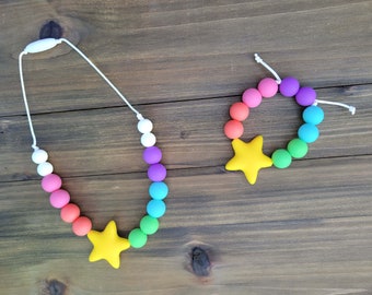 Rainbow Necklace, Star Necklace, Bracelet, Adjustable Bracelet, Name Necklace, Personalized, Toddler Jewelry, Little Girls Jewelry