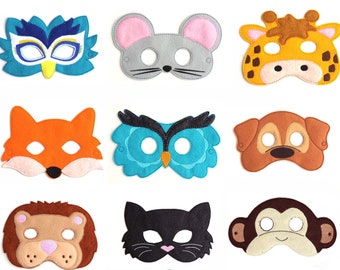 Pick Any 3 Kids Masks Kids Mask, Felt Mask, Kids Face Mask, Animal Mask, Halloween Costume, Pretend Play, Dress Up, Party Favors, Costume