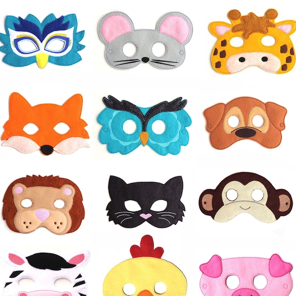 Pick Any 3 Kids Masks Kids Mask, Felt Mask, Kids Face Mask, Animal Mask, Halloween Costume, Pretend Play, Dress Up, Party Favors, Costume