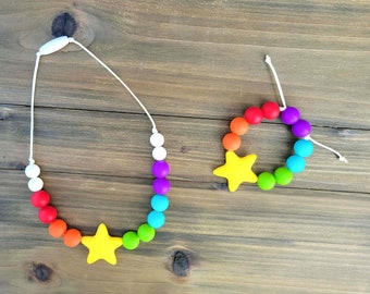 Rainbow Necklace, Star Necklace, Bracelet, Adjustable Bracelet, Name Necklace, Personalized, Toddler Jewelry, Little Girls Jewelry