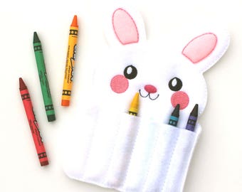 Bunny Crayon Holder, Rabbit Crayon Roll, Crayon Organizer, Travel Toys, Felt Toy, Stocking Stuffer, Easter Basket, Party Favor