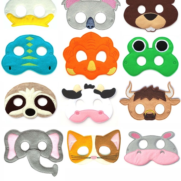 Pick Any 2 Kids Masks Kids Mask, Felt Mask, Kids Face Mask, Animal Mask, Halloween Costume, Pretend Play, Dress Up, Party Favors, Costume