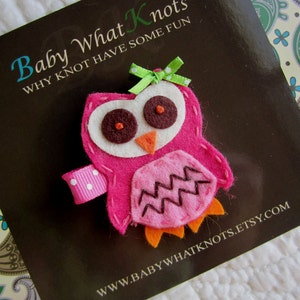 Owl Hair Clip, Pink Owl Hair Clip, Owl Barrett image 1