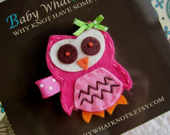 Owl Hair Clip, Pink Owl Hair Clip, Owl Barrett