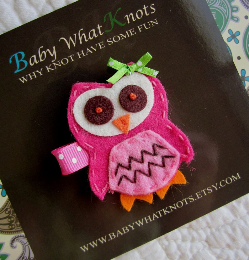 Owl Hair Clip, Pink Owl Hair Clip, Owl Barrett image 1