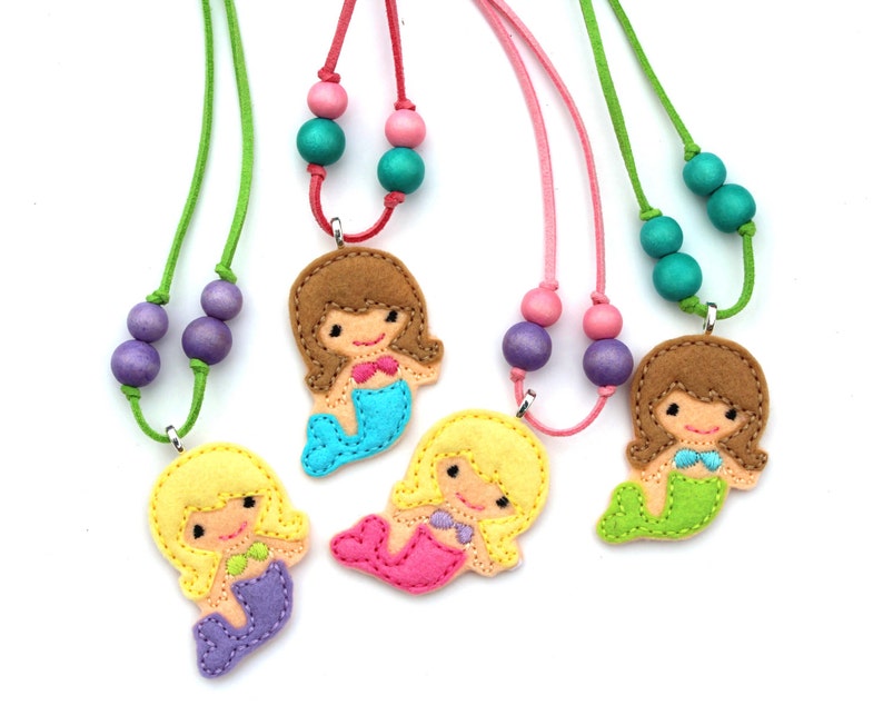 Mermaid Necklace, Kids Necklace, Little Girls Jewelry, Party Favor, Birthday Party Favor, Felt Jewelry, Toddler Necklace, Baby Necklace image 1