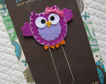 Extra LARGE Paperclip Bookmark, Owl Bookmark, Kids Felt Bookmark, Paperclips, Jumbo Paper Clip, Bookmark, Planner Clips, Calendar, bmowl12