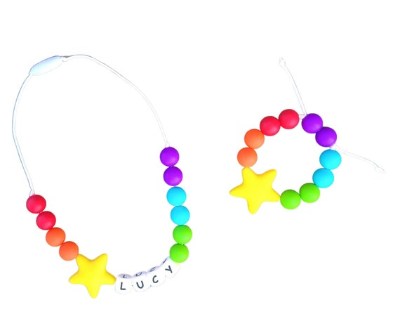 Rainbow Necklace, Star Necklace, Bracelet, Adjustable Bracelet, Name  Necklace, Personalized, Toddler Jewelry, Little Girls Jewelry, Favor 