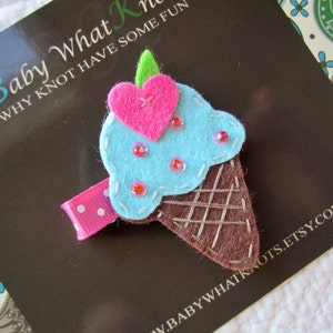 Ice Cream Cone Hair Clip, Baby Hair Clippies, Girl Barrette, Blue Hair Clippie