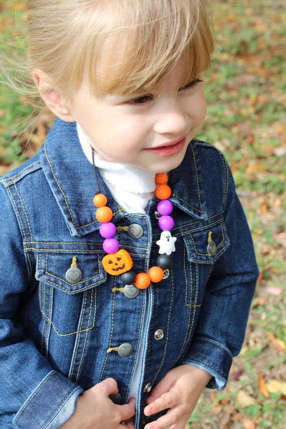 Halloween Necklace, Ghost, Pumpkin, Kids Necklace, Little Girls