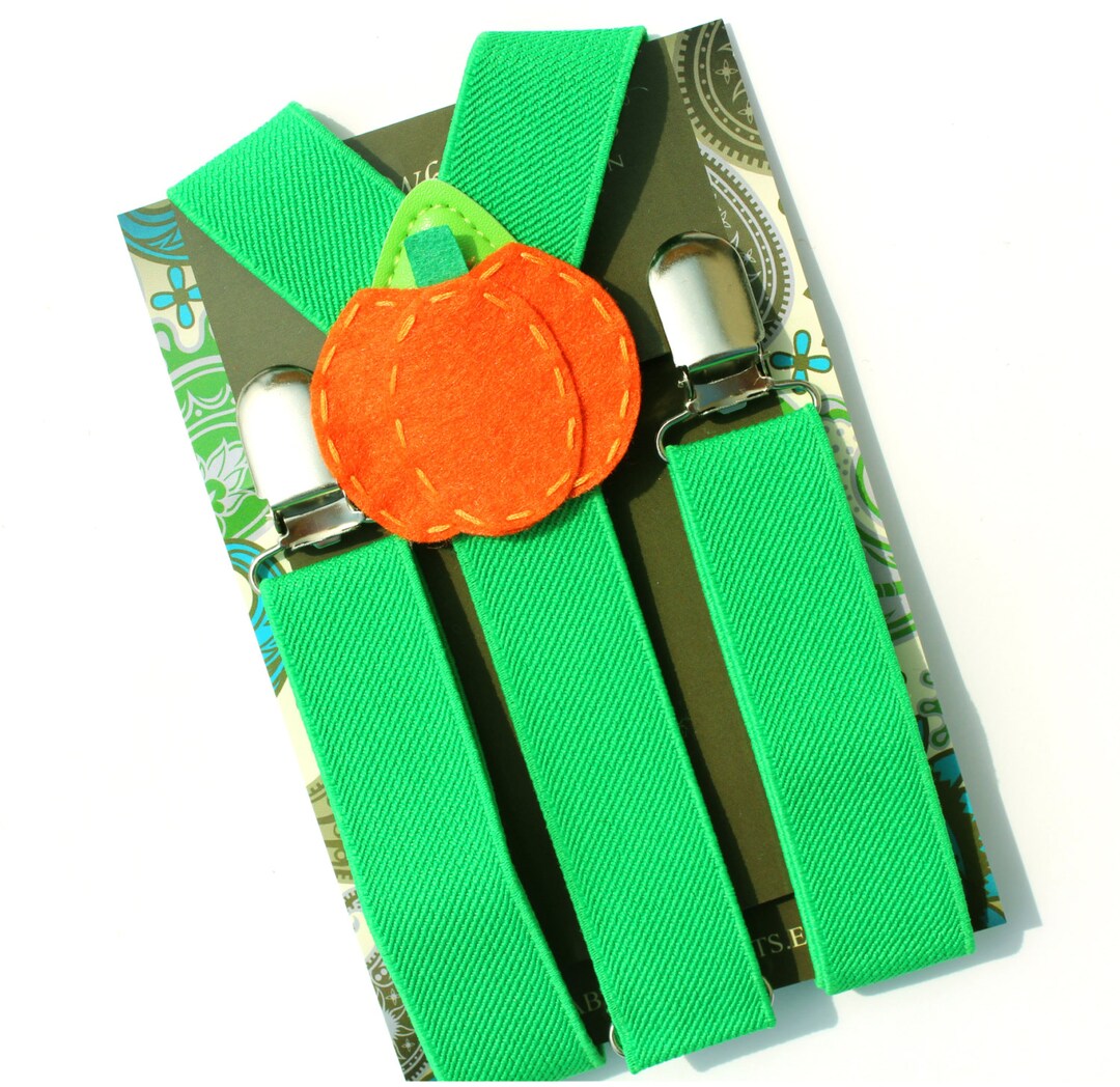 Kids Green Suspenders, Boys Thanksgiving Pumpkin, Halloween Suspenders, Fall Baby Suspenders