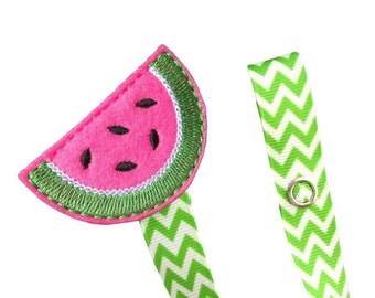 Watermelon Pacifier Clip, Fruit, Summer, Pacifier Holder, Binky Clip, Baby Gift, Paci Clip, Universal Pacifier, Binky Holder,  pcfruit01