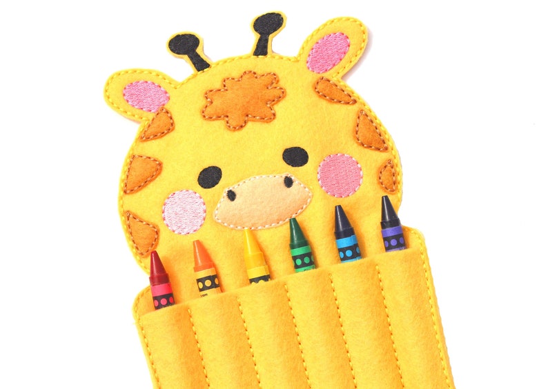 Giraffe Crayon Holder, Crayon Roll, Crayon Organizer, Crayon Keeper, Travel Toys, Felt Toy, Stocking Stuffer, Easter Basket, Party Favor image 1